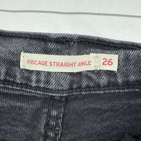 Levi’s Jeans Womens 26 Washed Black Ribcage Straight Ankle Button Fly High Rise - Picture 3 of 14